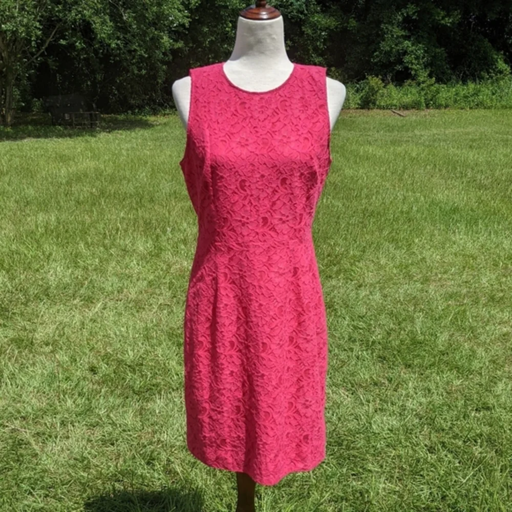 NWT J Crew Factory hot pink lace sleeveless dress
